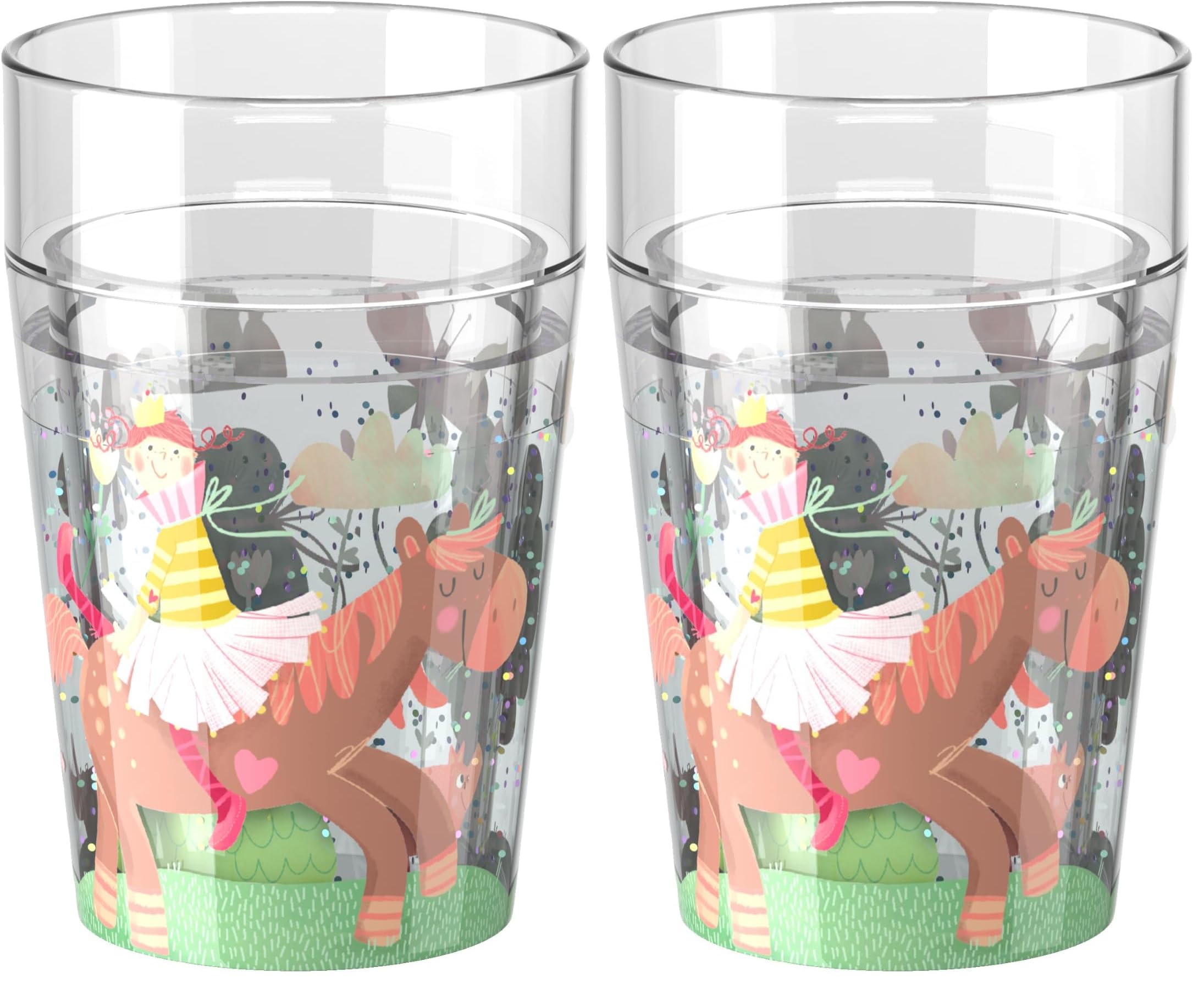 HABA Gobelet pailleté Princesse & Cheval 1 – gobelet enfant avec effet pailleté scintillant, parfait pour eau, jus & thé, pratique pour petites mains – 2012447004 (Lot de 2)