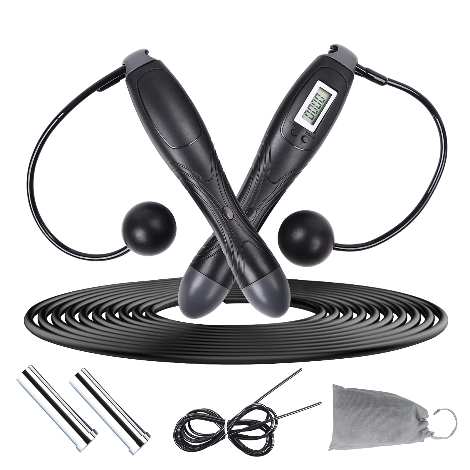 Jump Rope, Workout Jump Rope with Counter and Calorie Counter, Weighted Jumping Rope with Heavy Handles, Adjustable Length Speed Skipping Rope for Men Women Kids Fitness Exercise