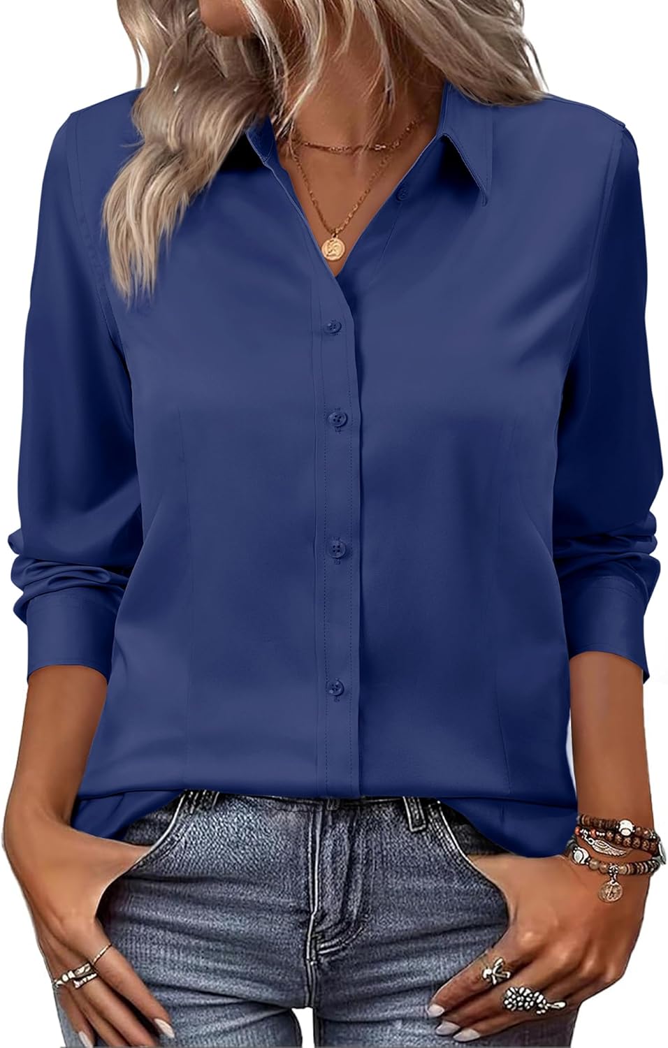 siliteelon Women Button Down Shirts Dress Shirts Long Sleeve Classic-Fit Cotton