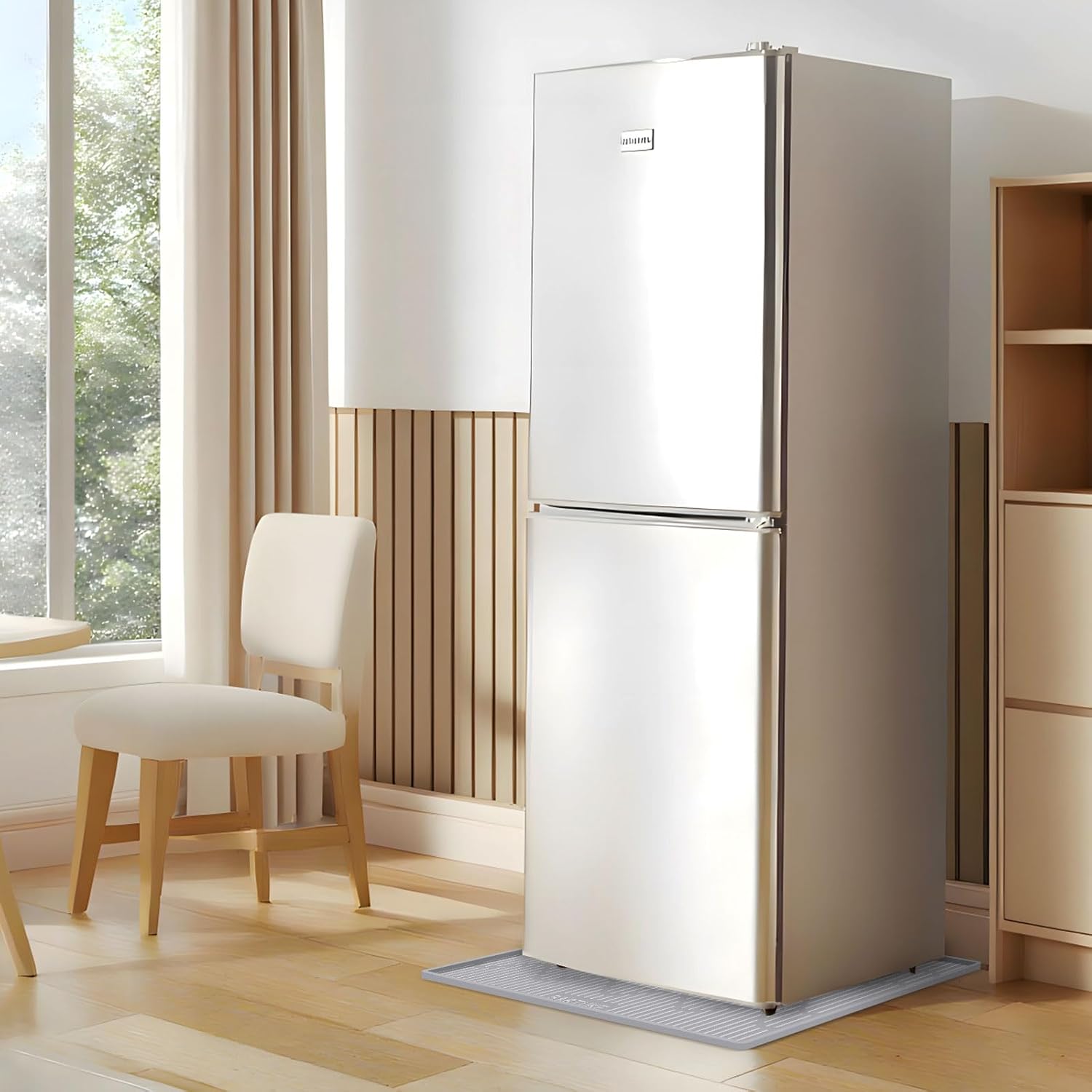 Lorvain Mini Fridge Silicone Mat 27x27x0.8, Non-Slip Spill-Proof Under Refrigerator Mat with Raised Edges Mini Fridge Drip Pan Prevent Water Leakage and Floor Damage