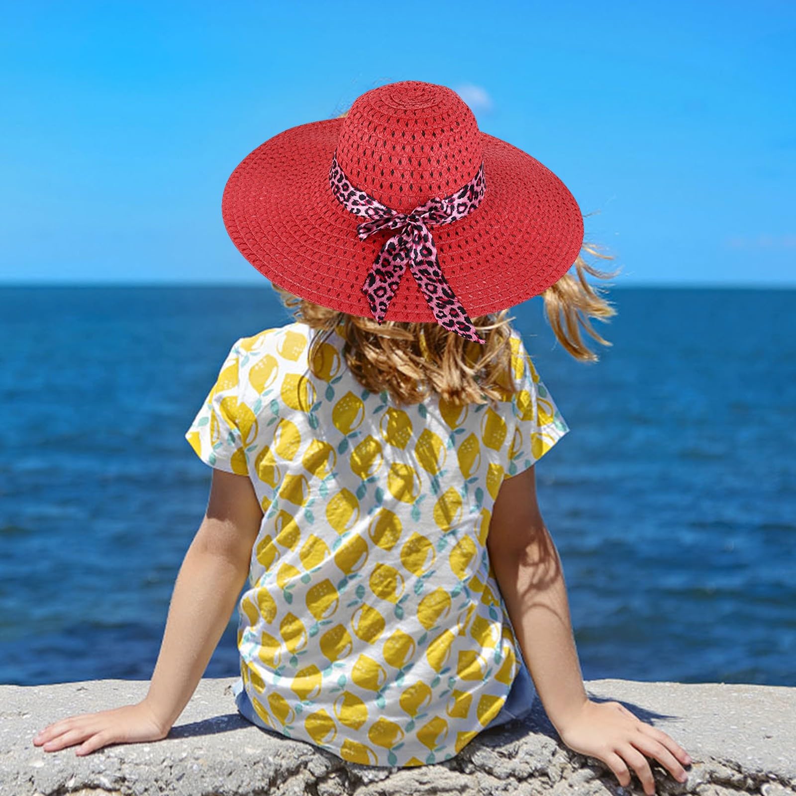 Generico Casquette tressée pour femme, large, pliable et enroulable, adaptée pour le soleil et la plage, taille 50+