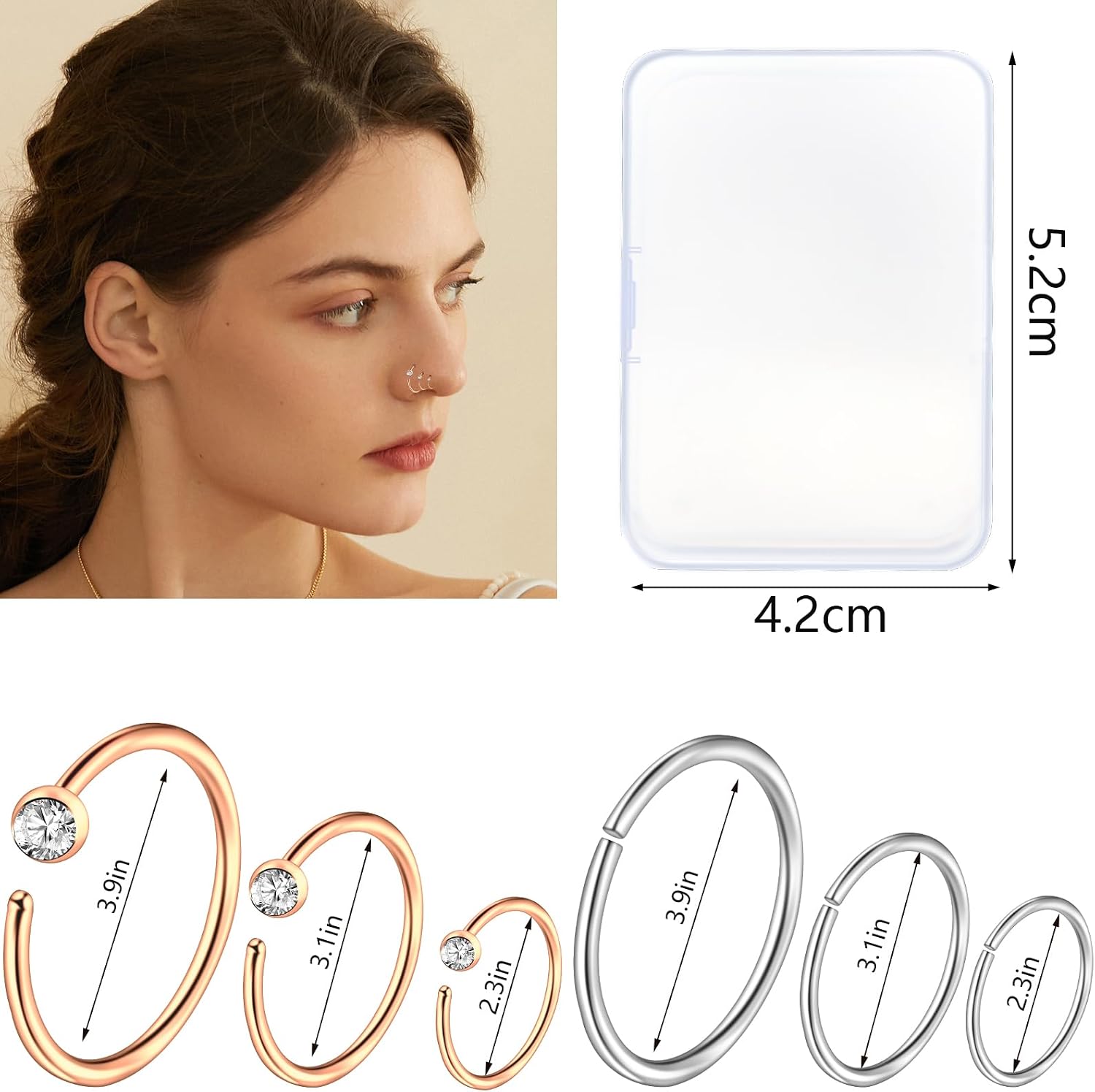 ONESING 20G Double Nose Ring Hoop for Single Piercing - 2-36 Pcs Jewelry for Women