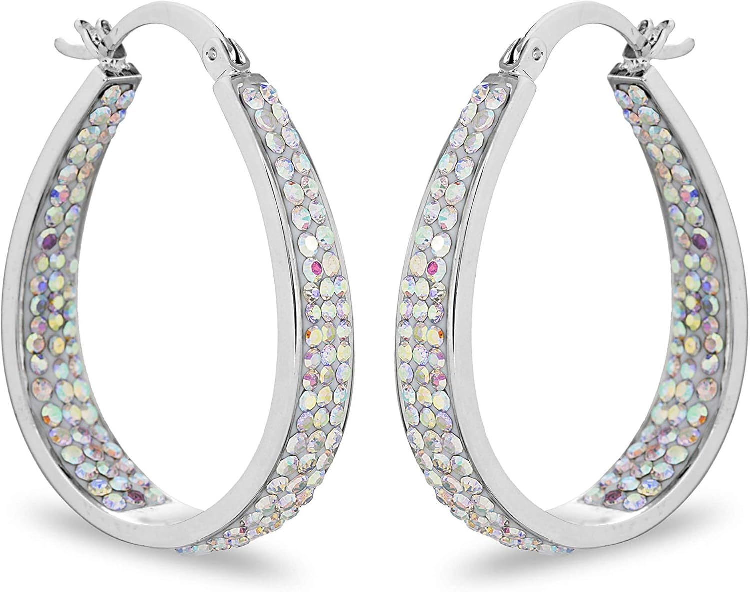 Savlano 14K White Gold Plated Inside Out Crystal Hoop Earrings For Women Comes With Savlano Gift Box - Image 2