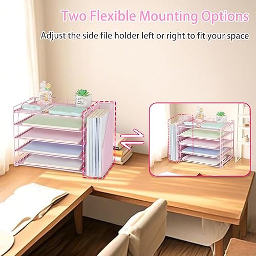Miniatura 2 de AUPSEN Organizadores y accesorios de escritorio rosa, organizador de archivos de papel de escritorio de 5 niveles con soporte ajustable para