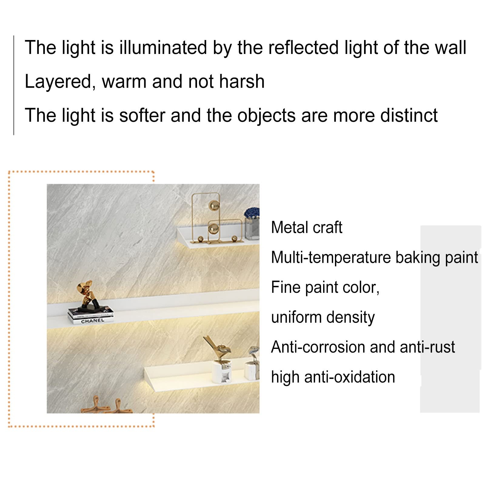 Estante de almacenamiento, estantes de pared flotantes, estantes de exhibición de acero montados en la pared con estantes de doble emisión de luz LED cálida para stand de exhibición (negro-150 cm)