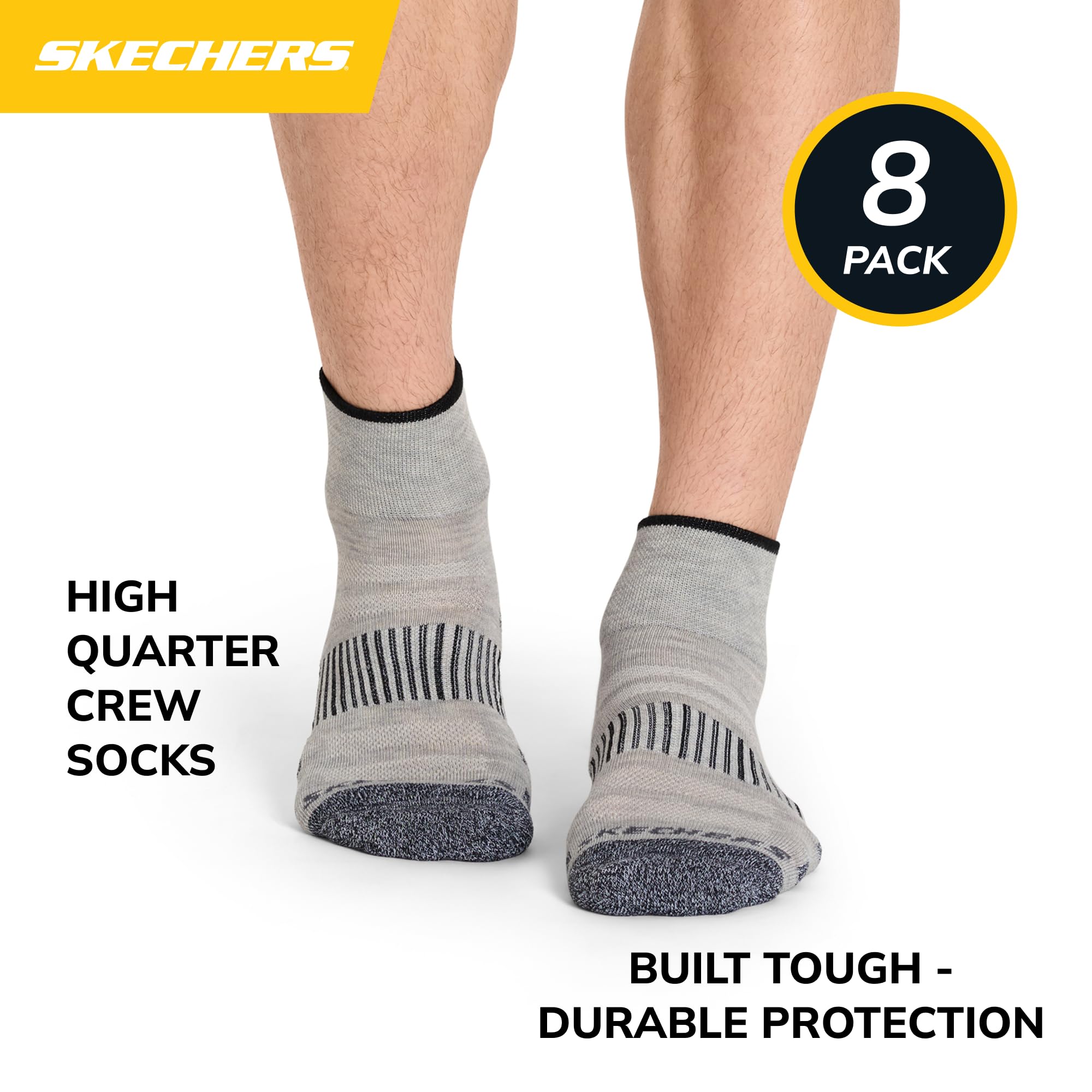 Skechers Herren 8-pack Work Collection High Quarter Crew Socks, Extra Cushion & Mesh Ventilation Socken