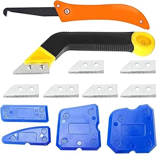 Grout Removal Caulking Tool Set with Tile Grout Saw Hook Cutter 6 Replacement Blades and 4 Sealant Tool Sturdy Angled Grout Scraping Caulk for School Office Kitchen Home Balcony Tile Cleaning