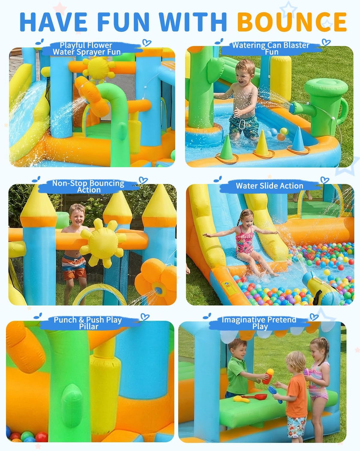 Ktaxon 10 in 1 Inflatable Water Slide with Flower Sprinkler, Big Outdoor Bounce House w/ 450W Blower, Long Slide & Splash Pool, Backyard Water Slide Bouncy Castle for Kids 3-8