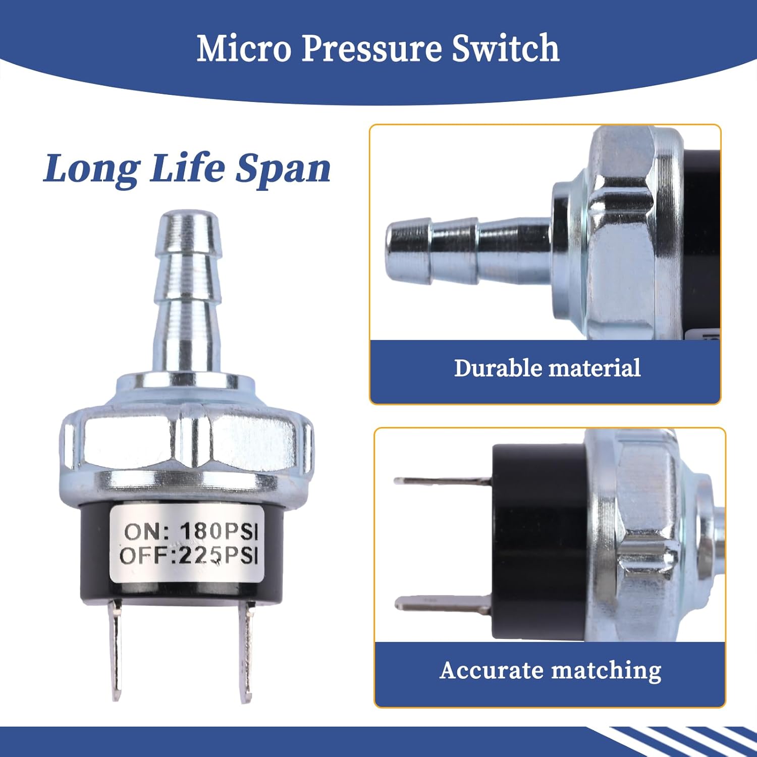 Air Compressor Micro Pressure Switch Compatible with DeWalt/Porter Cable/Craftsman D55146 D55167 D55168 D55146-CA D55167-CA D55168-CA Type 6-9 180-225 PSI