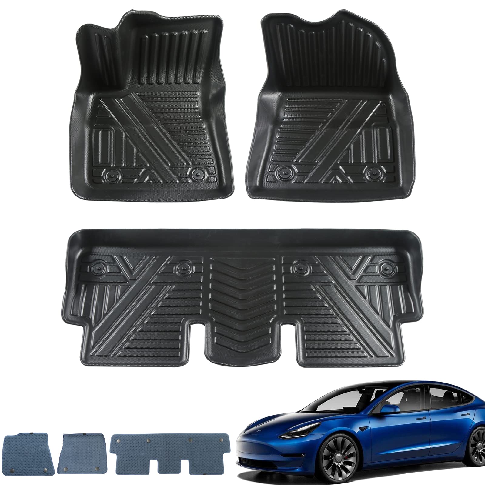 Photo 1 of Floor Mats Fits for Tesla Model 3 2020-2023 All-Weather Protecion Custom Fit Floor Liners Addition Removable 3PCS Carpets