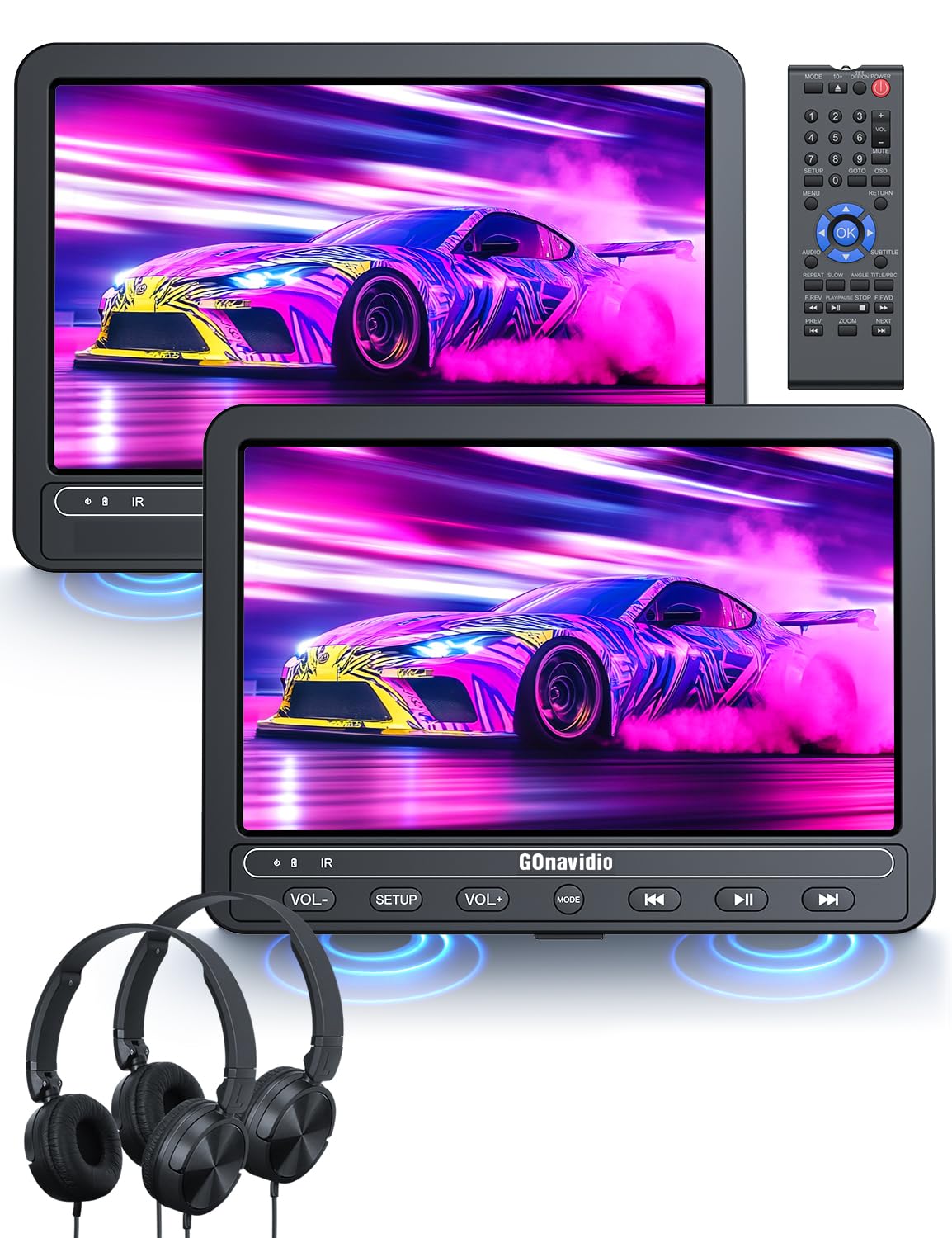 10,5" Tragbarer DVD Player Auto mit 2 HD-Bildschirm, 4-5 Stunden Wiederaufladbare Batterie, Auto Fernseher DVD Player mit Dual-Lautsprechern, Autoladegerät, 2 Kopfhörern, Sync TV/USB/SD-Karte