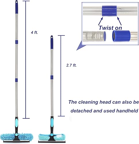 Miniatura 6 de Combo de limpieza de ventanas giratorio y limpiador de ventana de microfibra con poste, kit de herramientas de limpieza de ventanas 2 en 1 para el