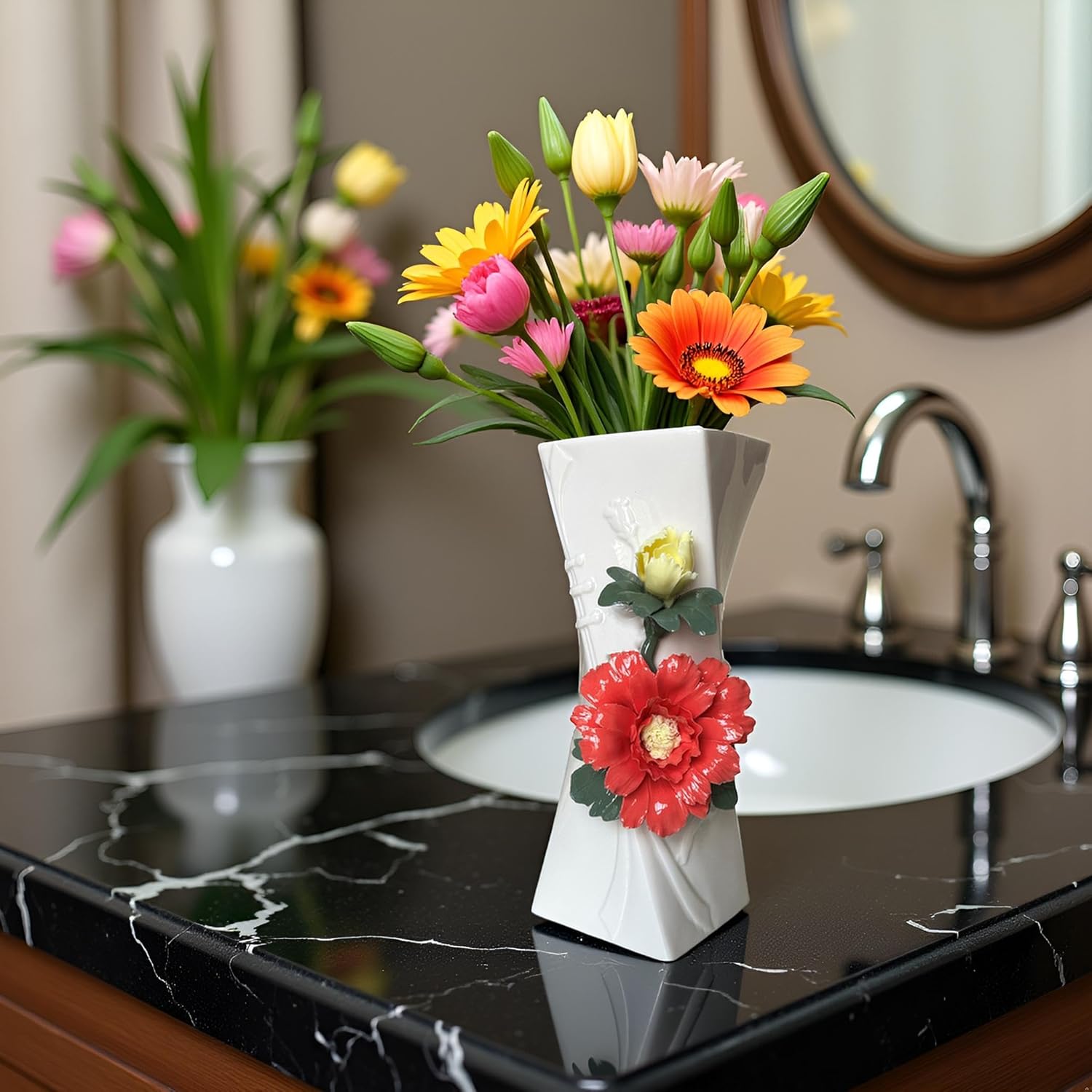 MTME Porcelain vase with Flowers, Memorabilia, Wedding Gifts, Aesthetic Sculpture Home décor (Red)