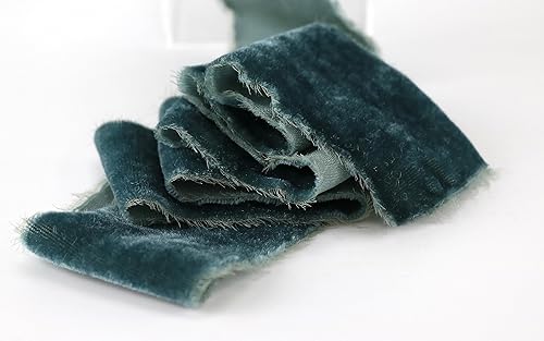Miniatura 8 de Cinta de terciopelo azul polvoriento, 2 pulgadas x 3 yardas, cinta de terciopelo de seda con borde deshilachado, cinta azul rasgada a mano con borde