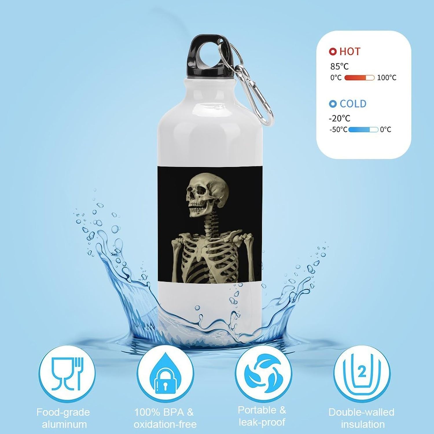 Aluminum Sports Water Bottle with Carabiner Clip & Leak-Proof Lid image 4