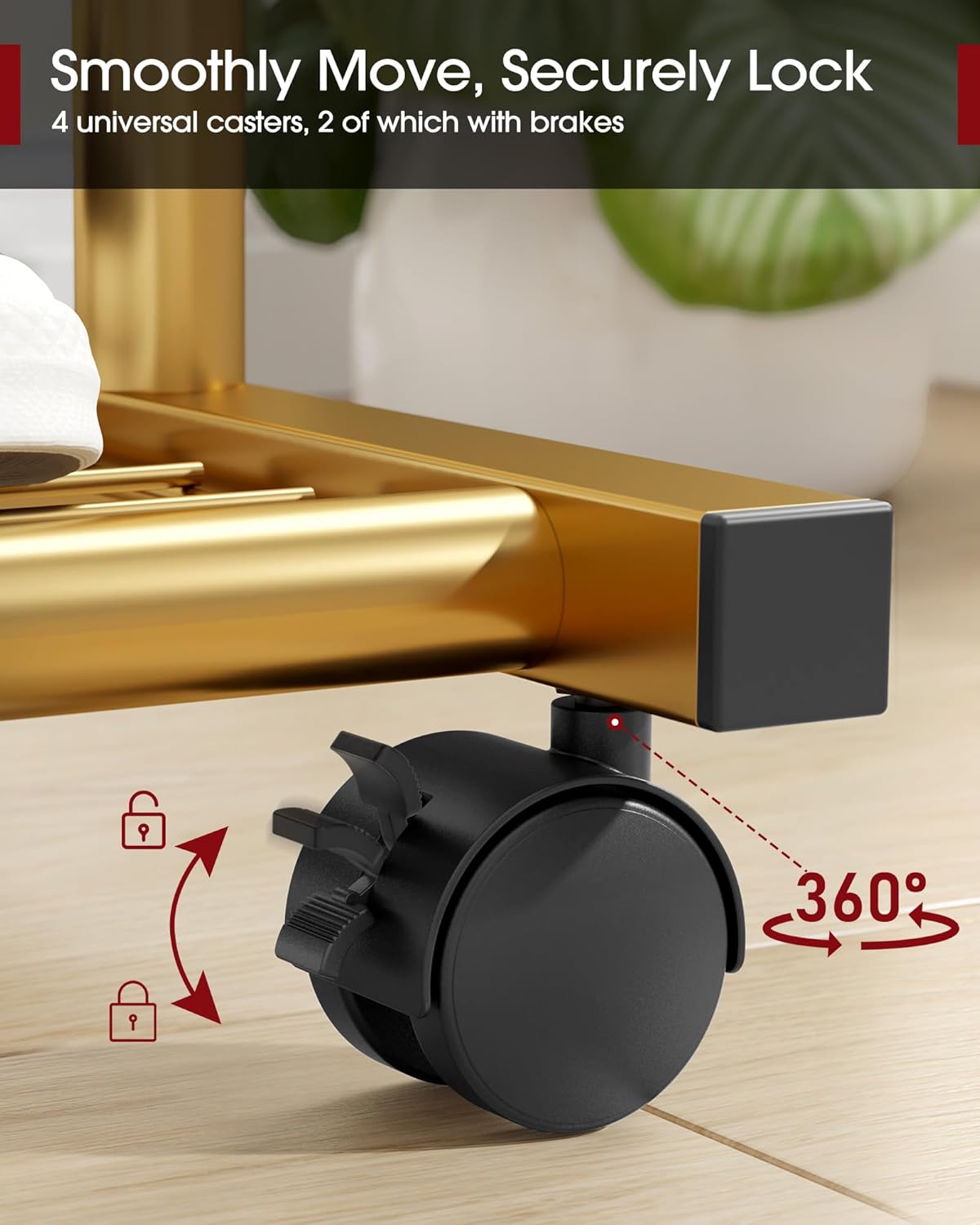 Clothes Rack - Clothing Rack with Storage Mesh Shelf & Casters, Heavy-Duty Metal Clothing Rack for Hanging Clothes, Dresses, Coats, Large Load Capacity, Easy Assembly, Gold, 28.0x16.9x59.0