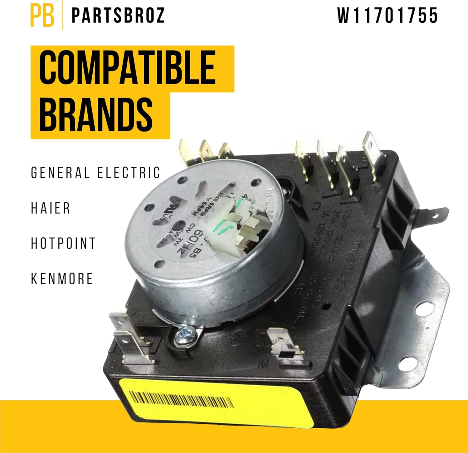 PartsBroz W11701755 Timer - Compatible With Whirlpool Maytag Dryer - Replaces AP7225135 PS17629166 W11566736 - Ultra Durable Replacement