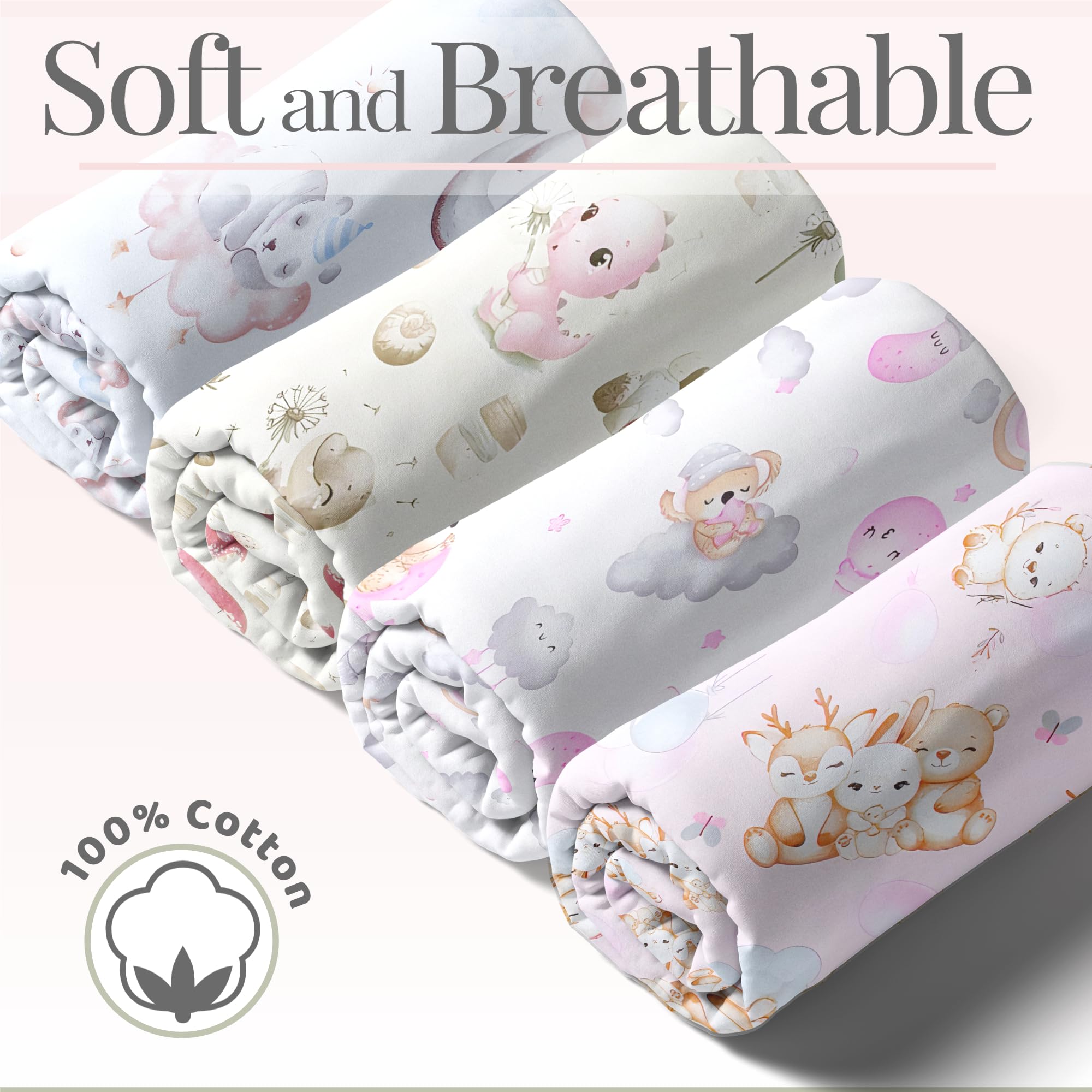 Next to Me Crib Sheets 83x50cm – 100% Cotton, Soft & Breathable Baby Bedding Set, 4-Pack Snug Fitted Baby Sheets for Bedside Cribs (83x50cm, SET 6-4pcs) — view 4