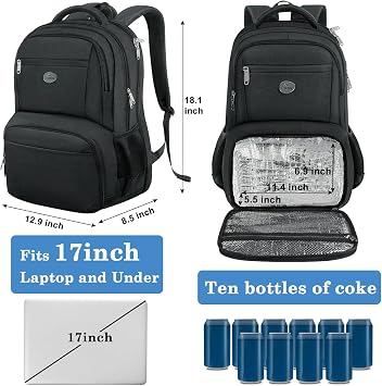 MATEIN 17 Inch Laptop Backpack with Lunch Compartment,Large Travel Rucksack