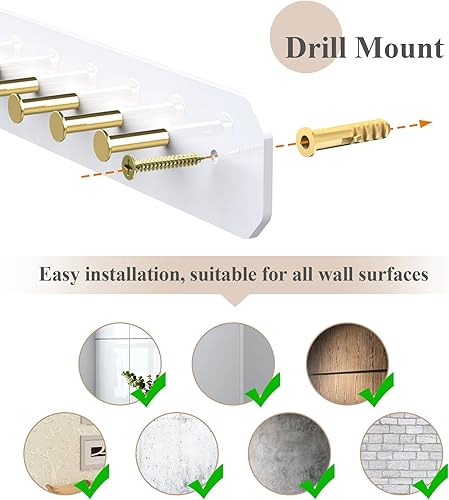 Miniatura 5 de NiHome Organizador de joyas de acrílico montado en la pared, paquete de 2 unidades, ganchos de acero al carbono resistentes para tocador, baño