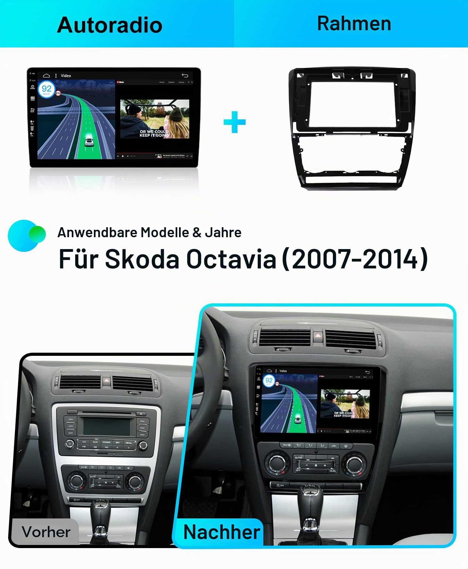 Android 16 [4G+64G] Autoradio Passt für Skoda Octavia (2006-2014) - Eingebautes CarPlay Android Auto - KOSTENLOS Rückfahrkamera - IPS 10.1 Zoll 2 Din - DAB Lenkradsteuerung 4G WiFi Fast-Boot