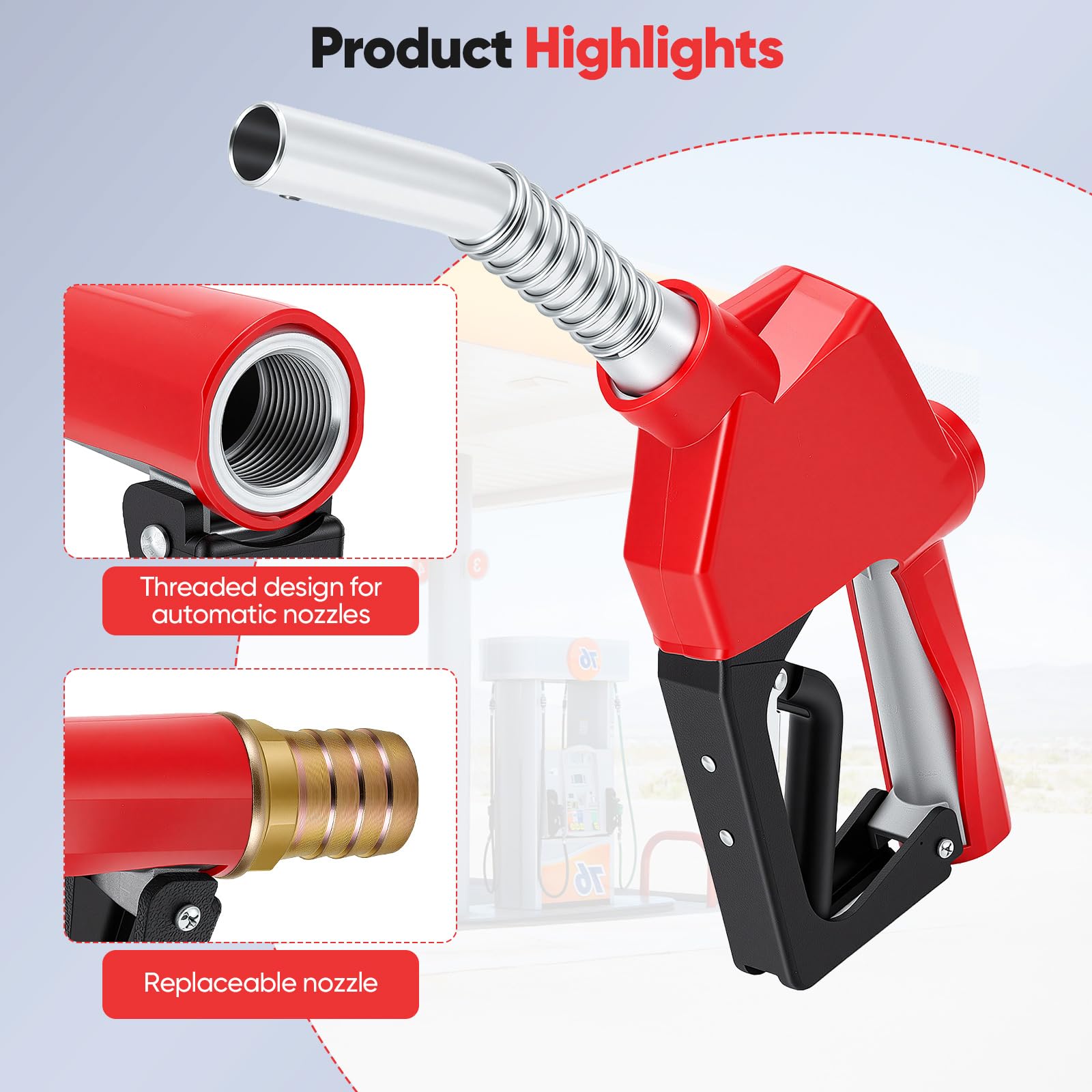 Pistola de Combustible diésel automática, Boquilla de Combustible con Entrada NPT de 3/4" para gasóleo de calefacción y diésel Bomba de diésel autocebante con 3 ajustes de caudal