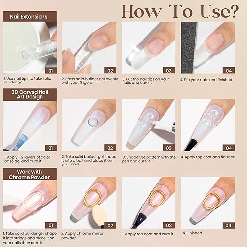 Miniatura 6 de Gel constructor sólido para extensión de uñas, 1.06 oz (1.06 oz), antiadherente, escultura 3D, modelado de gel para modelar uñas, manicura para