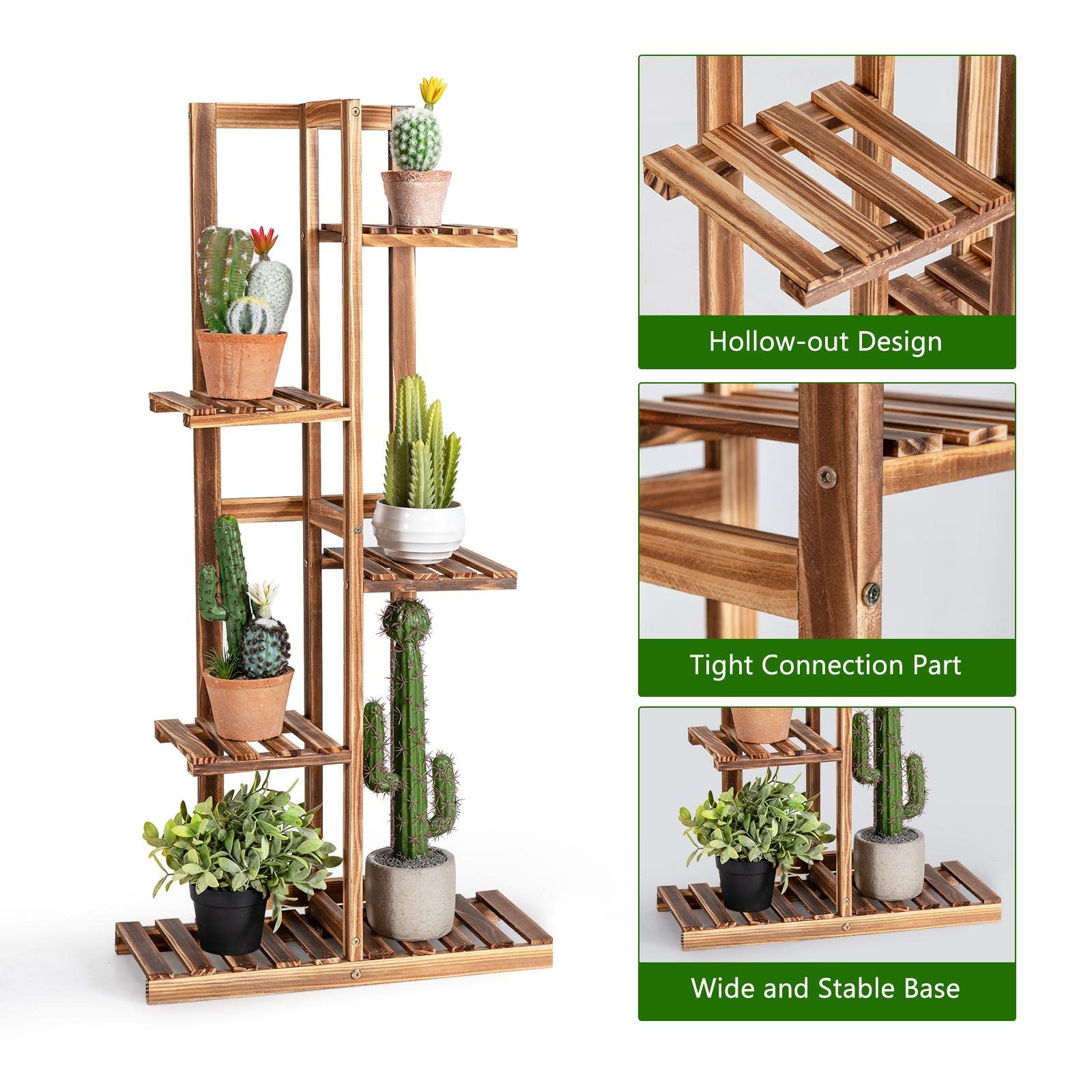 KOMFOTTEU Support de Plantes en Bois de Pin, Étagère à Pot de Fleurs, Porte Plante Intérieur, Design en Escalier, Protection Anti-basculement, pour Balcon, Jardin, Salon (5 Niveaux, 50 x 21 x 103 cm)