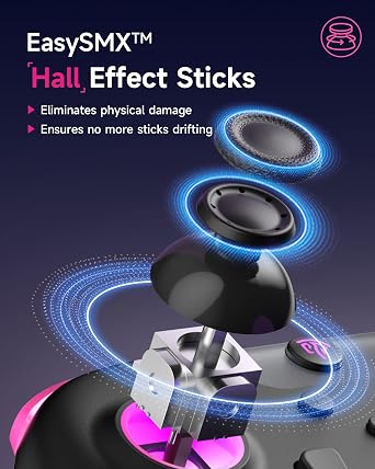 EasySMX X05 Controller für PC/Switch/Steam/Handy Mit 7 Farben RGB-Licht Wireless Mit Hall Joysticks & Triggers Bluetooth - Schwarz