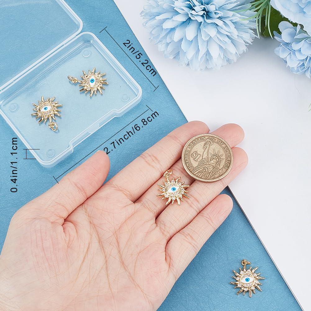Beebeecraft 1 Box 5Pcs Evil Eye Charm 18K Gold Plated Cubic Zirconia Celestial Sun Blue Turkish Eye Enamel Pendants Charms with Jump Rings for Jewelry Making DIY Crafts - Image 3