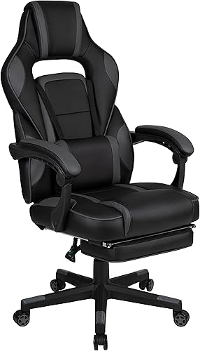 Miniatura 573 de Flash Furniture Juego de escritorio para juegos negro y silla de carreras blanco/negro con soporte para tazas, gancho para auriculares y soporte