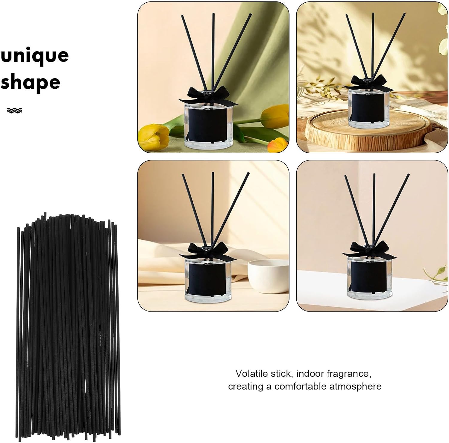 100pcs Black Reed Diffuser Sticks Fibre Replacement for Spa Bathroom