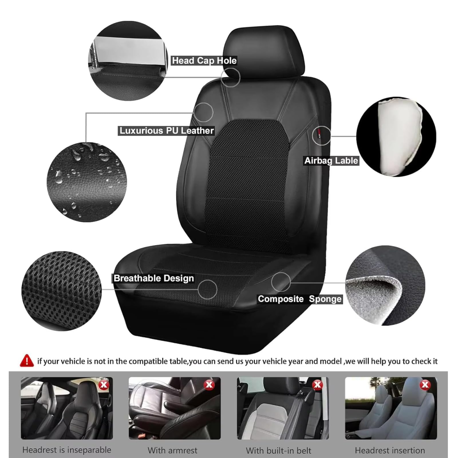 Copri sedili Auto per Nissan Navara D22 Navara D40 Navara D40 S Navara Np300 2000-2023, Coprisedili Anteriori Compatibile con Airbag Soft Confortevole Traspirante Protezione