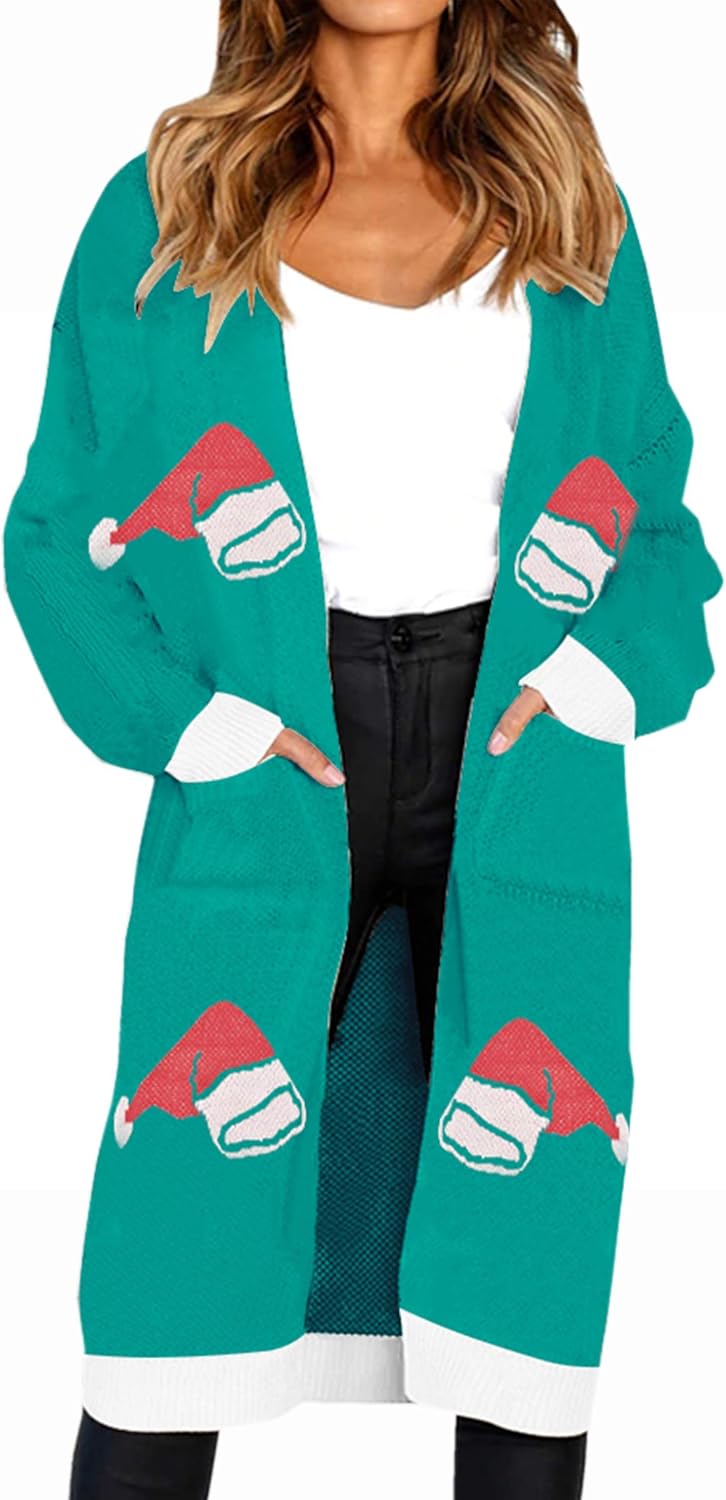 Angashion Women's Long Sleeves Leopard Print Knitting Cardigan Open