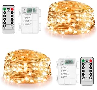 Koxly 2 Pack 20ft 60 Led Fairy Lights with Remote Timer Waterproof Christmas Decor Battery Operated Twinkle Firefly Lights...