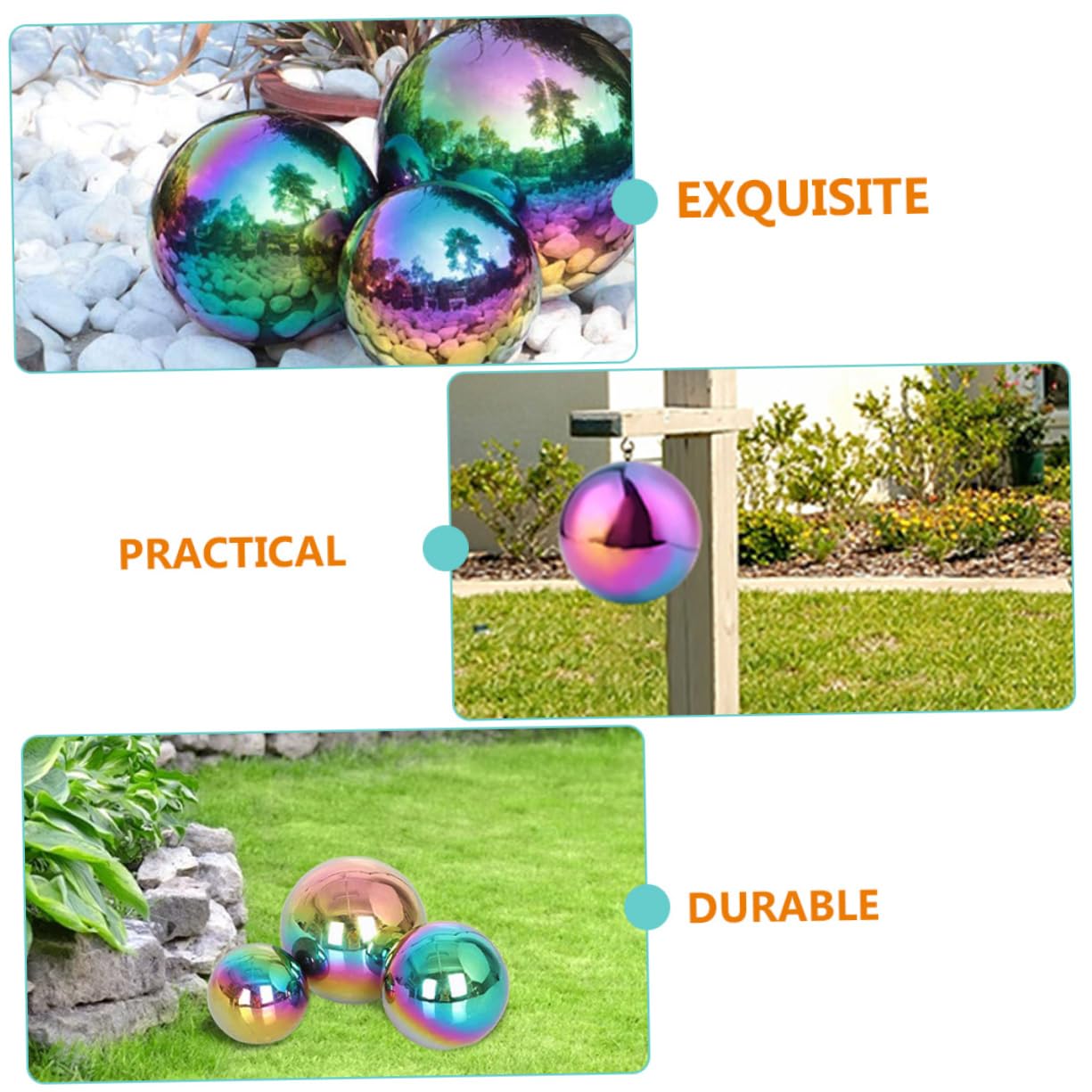 Gatuida Sfere Decorative da Giardino in Acciaio Inossidabile, 3 Pezzi, Finitura a Specchio, Riflettono la Luce, per Giardino e Ufficio