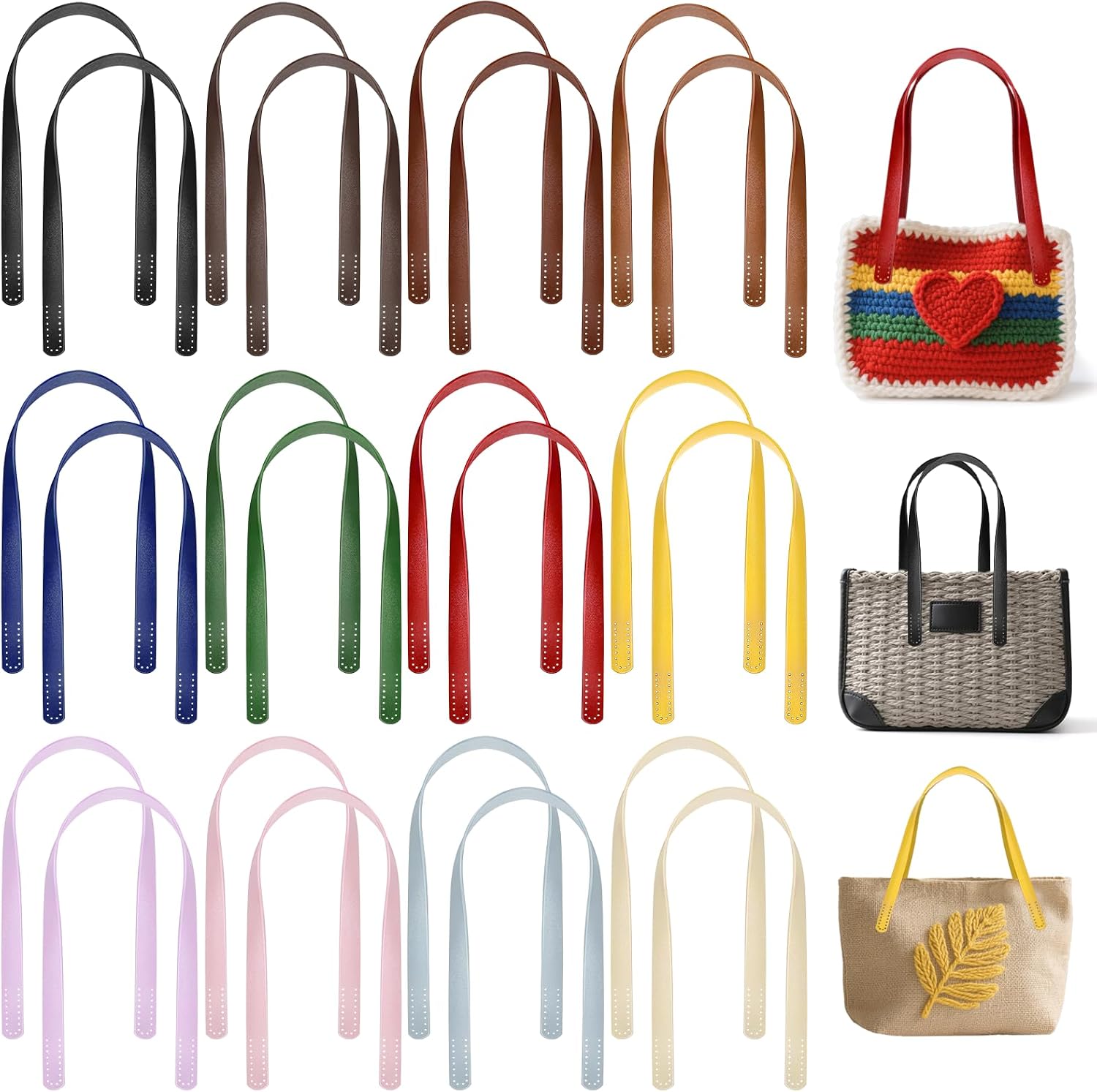 24 Pcs Leather Purse Straps 23.6" Short Bag Handles 12 Colors Sew On Shoulder Replacement for DIY Crocheted Bags HandBag Purse Wallet Making Repairing