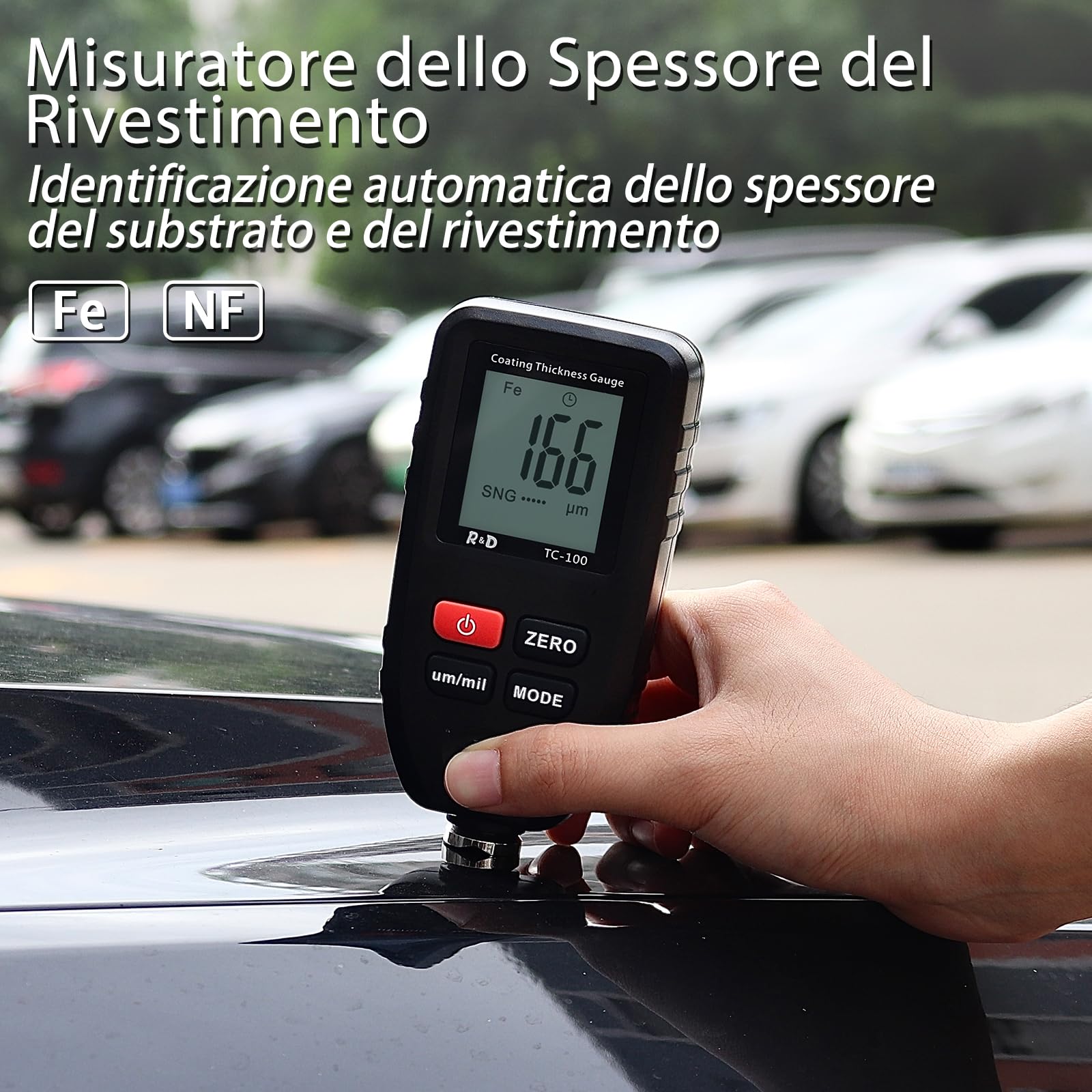 Spessimetro di Rivestimento，Misuratore di Spessore Digitale per Auto Usate,Spessimetro Vernice Auto Professionale per Superfici in Acciaio/Alluminio a Base,Spessore del Rivestimento Test (TC 100)