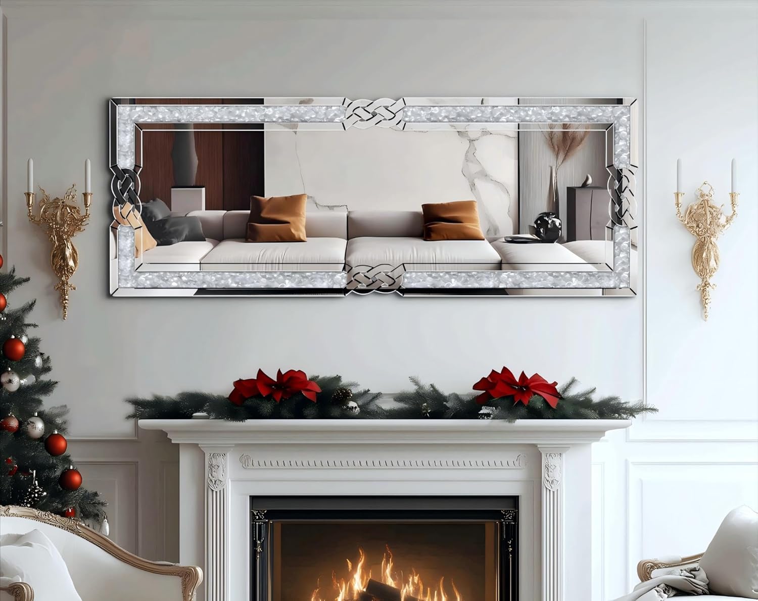 Crushed Diamond Mirror Rectangle Silver Crystal Full Length 64x22 inch