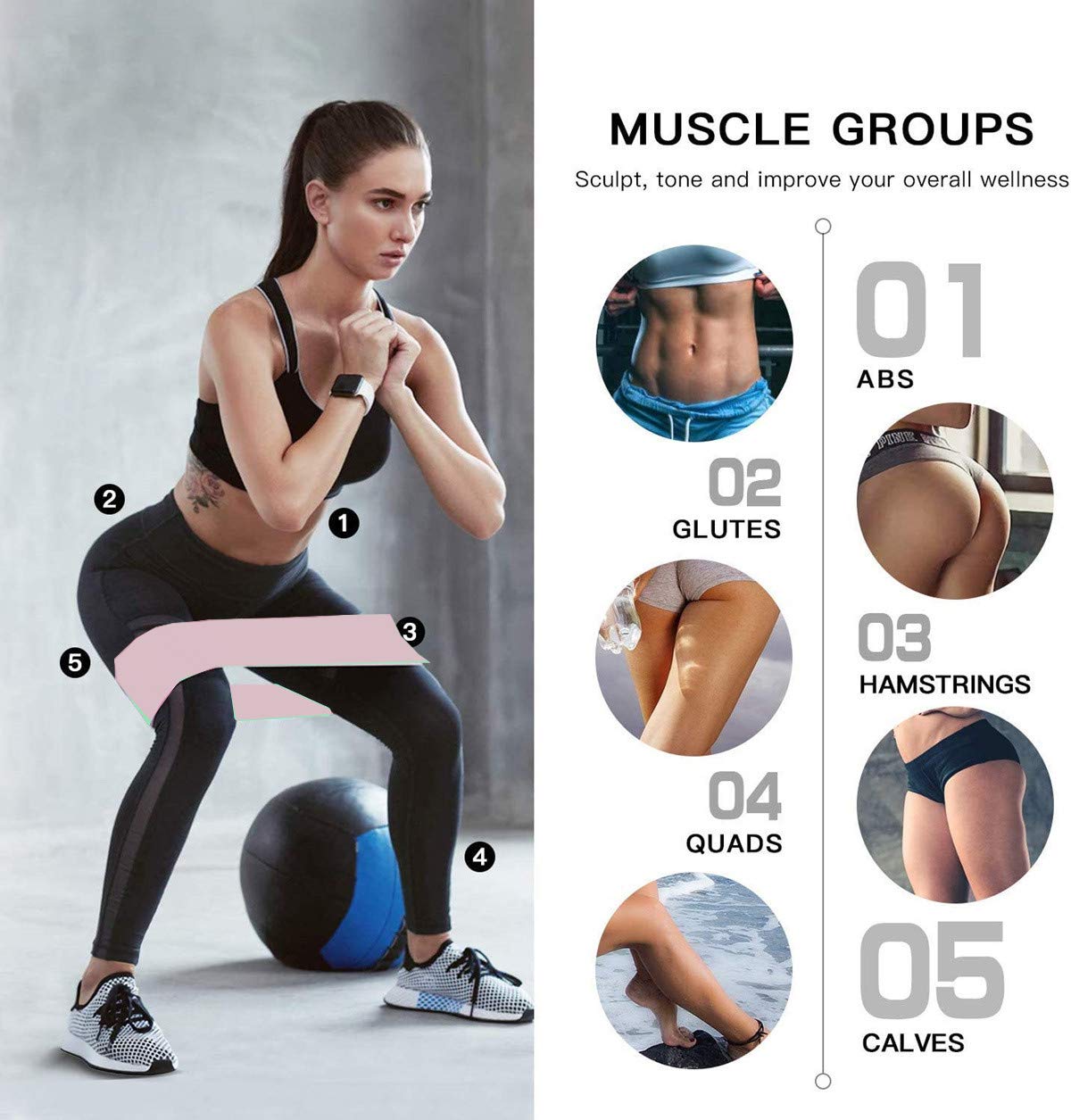 8-teiliges Widerstandsbänder-Set, Trainingsbänder für Bein und Po, Stoff, rutschfest, Trainingsband mit 2 Beinen, Knöchelriemen, Türanker, Männer Frauen, Heim-Fitnessstudio, Yoga, Kniebeugen