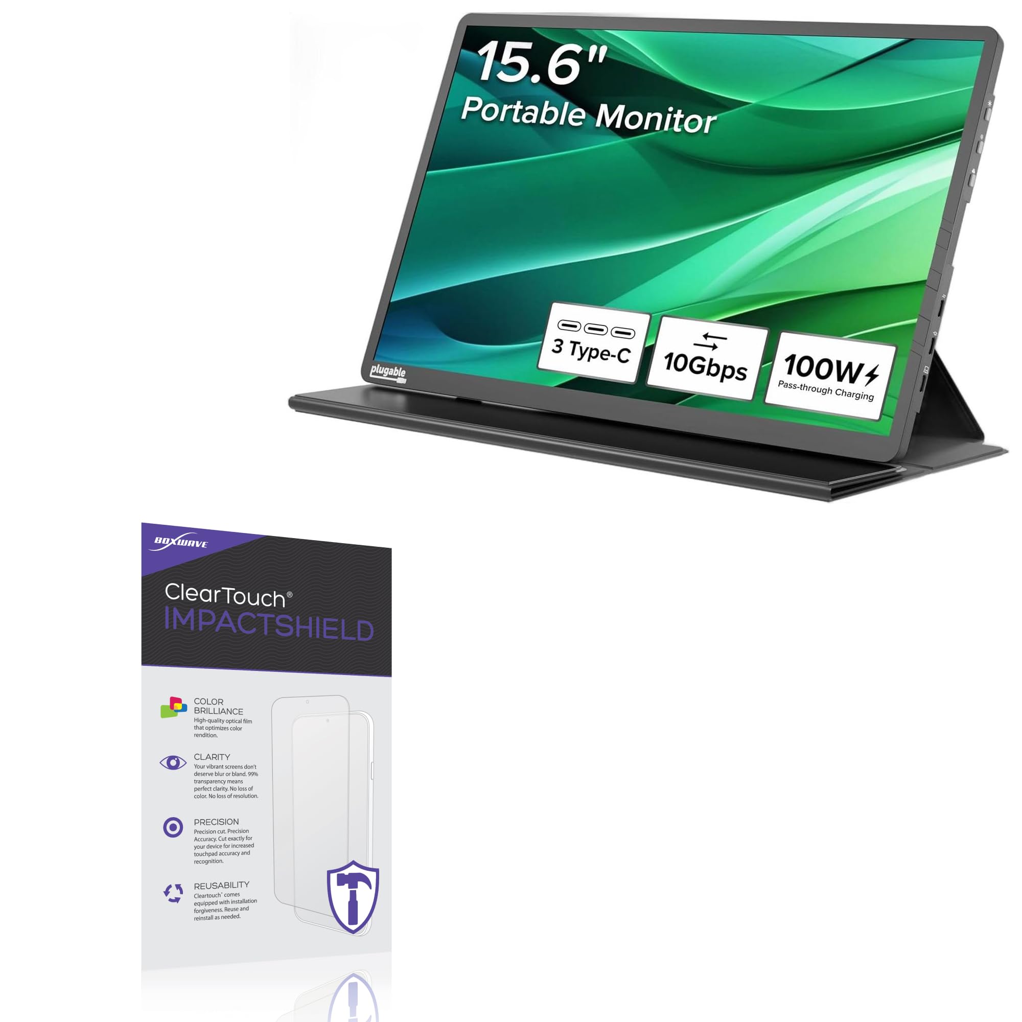 BoxWave Screen Protector Compatible With Plugable USB-C Portable Monitor (15.6 in) - ClearTouch ImpactShield (2-Pack), Impenetrable Screen Protector Flexible Film