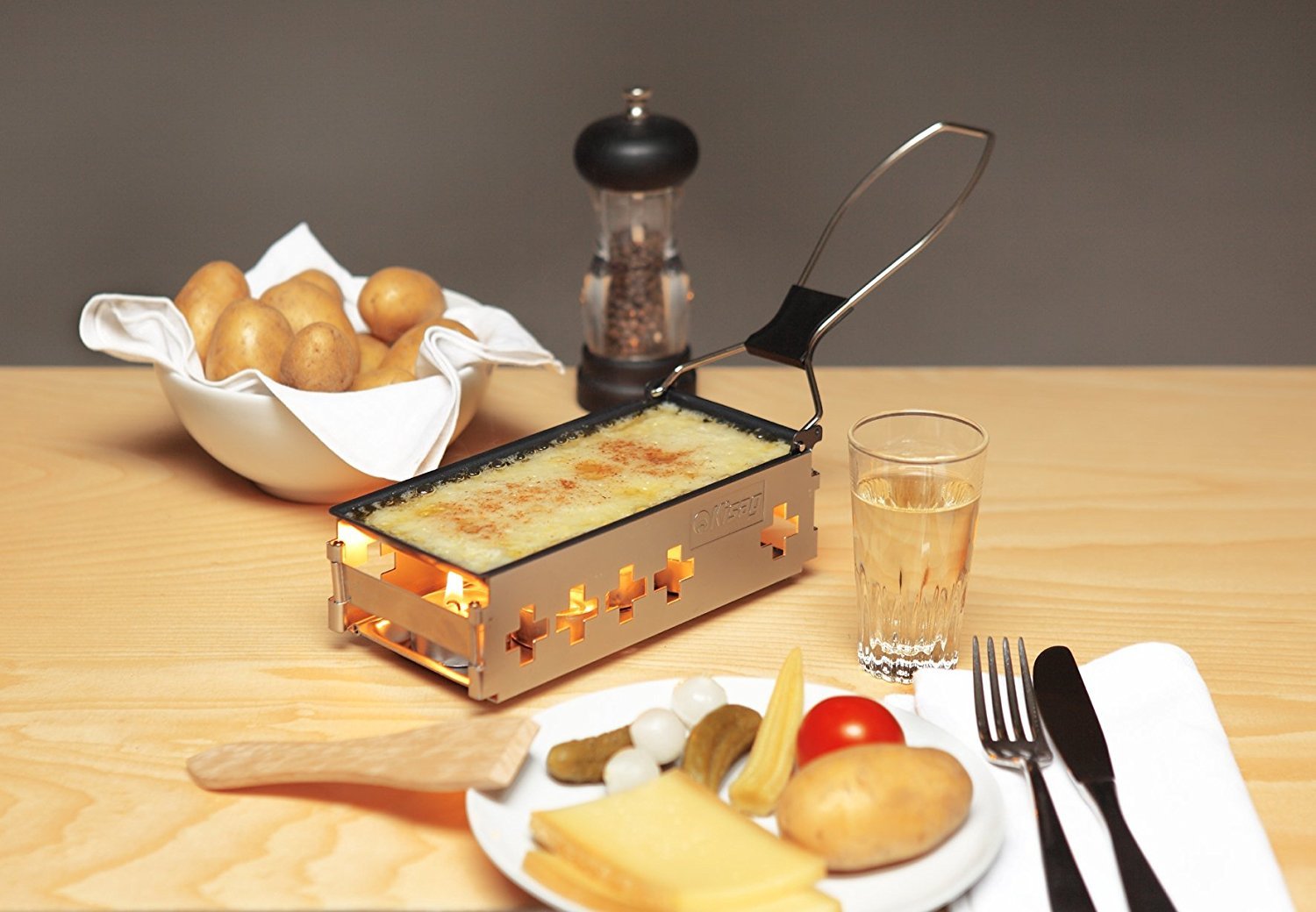 Kisag Candlelight Mini Raclette faltbares Teelicht-Raclette für 2 Personen mit Schaber und Teelichtern
