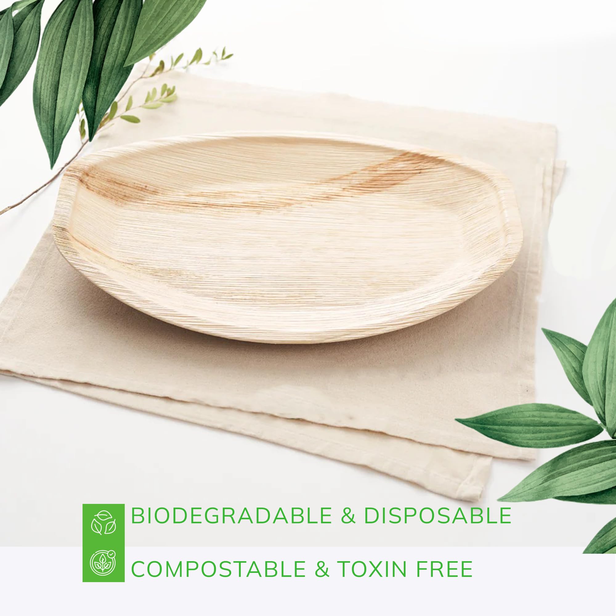 Canape King 10x Disposable Palm Leaf Serving Trays, Oval Large (41.5 x 27.5 cm) Wooden Serving Platters - Image 2