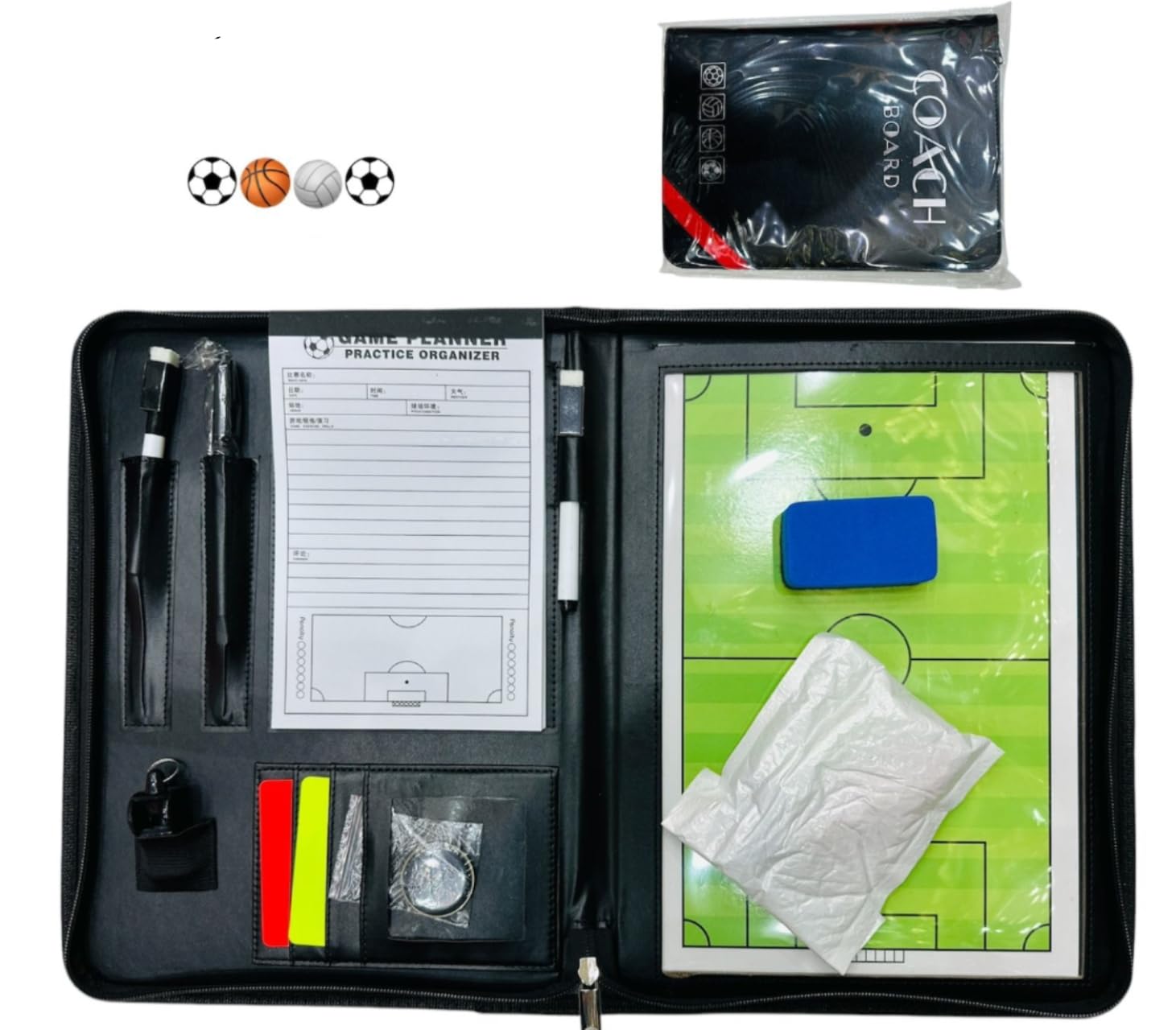 Magnetic 4-in-1 Coaching Board – Foldable Dry-Erase Clipboard for Soccer, Basketball, Volleyball & Football with Marker & Magnets