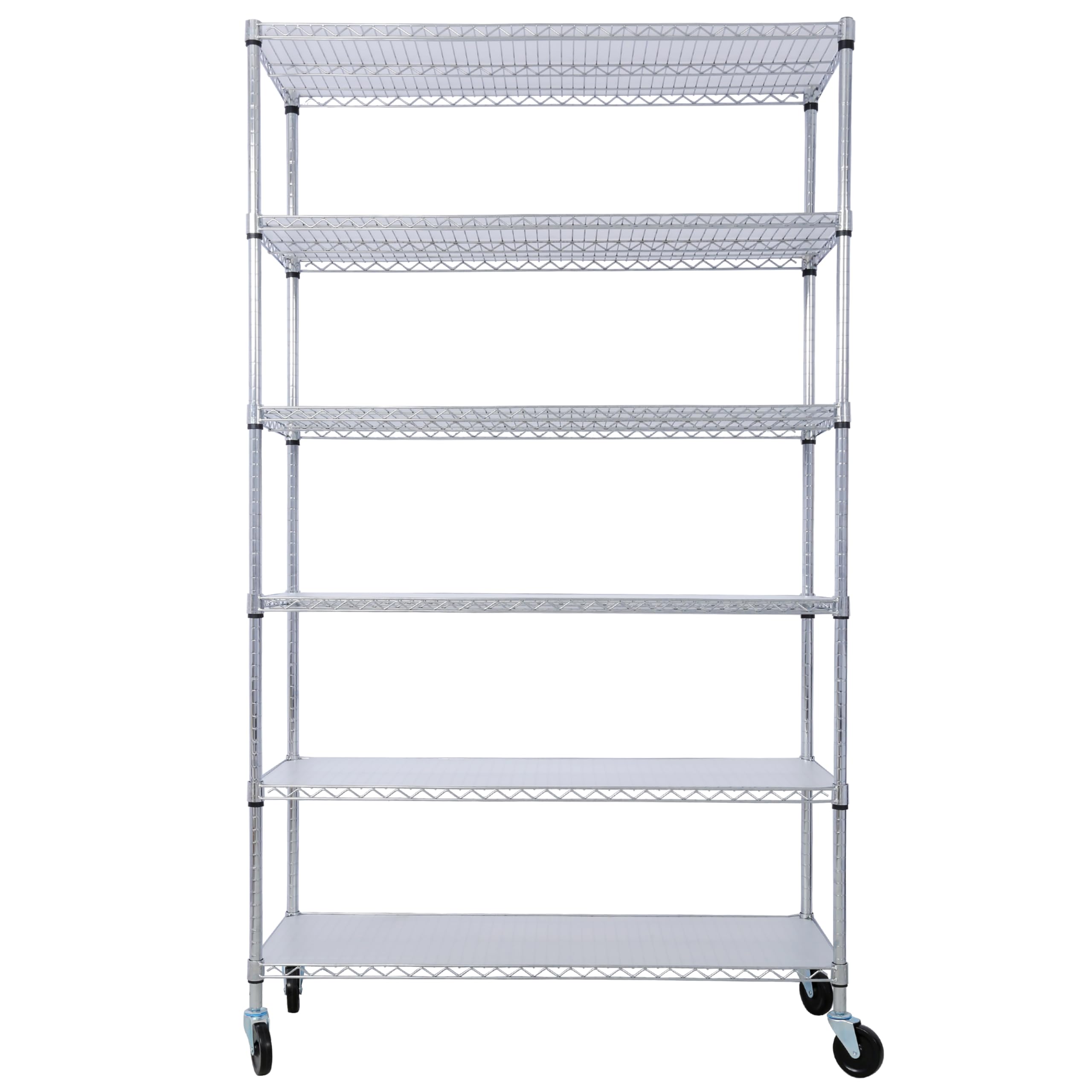 podafu 6 Tier Metal Storage Shelves, Heavy Duty Adjustable Wire Shelving Unit with Wheels & Liners, 6000LBS Capacity, Utility Standing Shelf, Chrome 48
