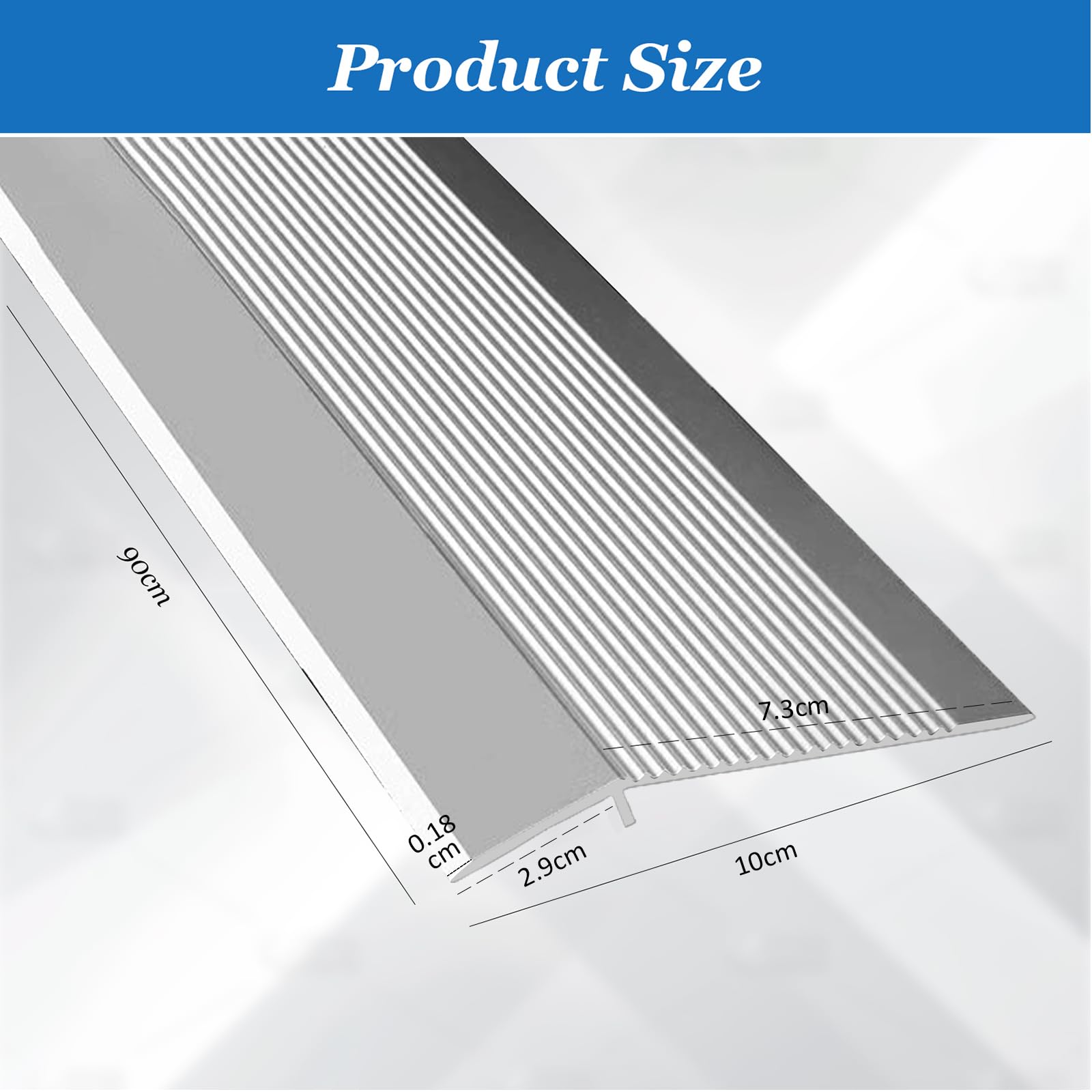 Tira de aluminio para pisos, 0,9 m x 10 cm, perfil de transición para suelos, adecuado para umbrales de puerta, rampas laminadas, puentes entre 10 y 35 mm (plata mate)