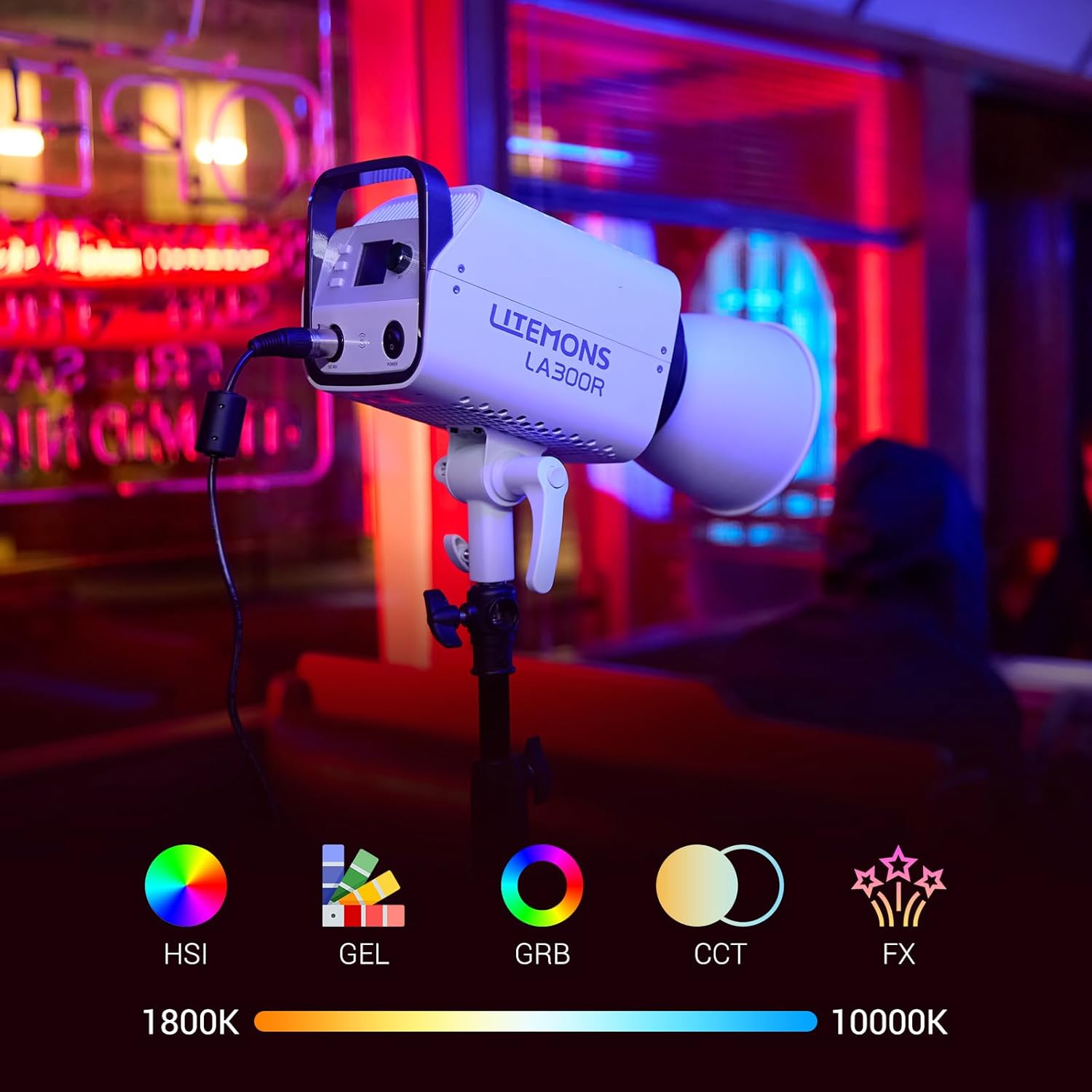 Godox LA300R K1 Full Color COB LED Video Light,330W RGB 1800-10000K CCT with G/M Adjustment,14 FX Effects,NFC/APP Control,Bowens Mount Continuous Output Lighting with Storage Bag,for Live Streaming