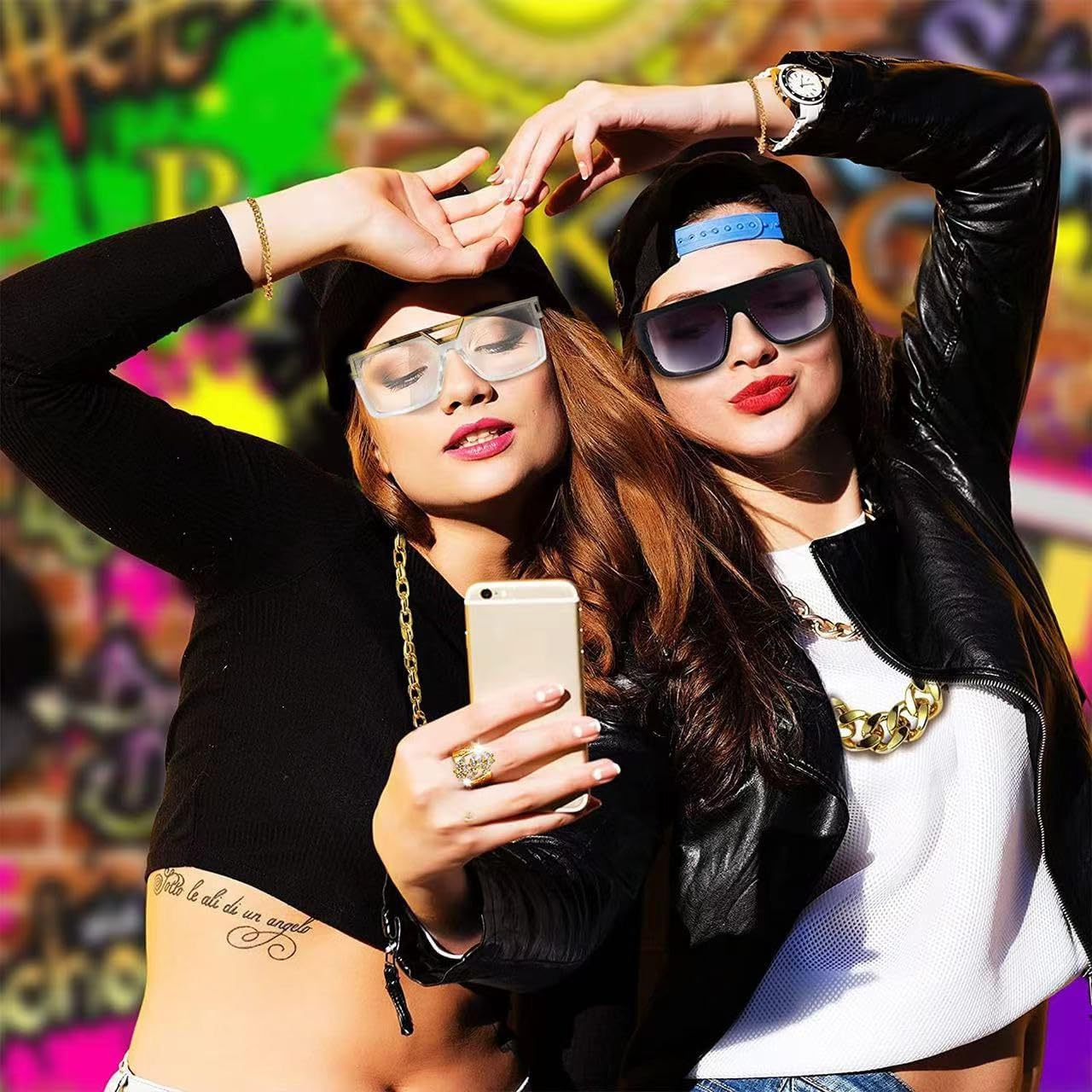 Hip Hop Theme Accessories Kit - Retro Chains with Coin Design, Punk Style Glasses Dollar Ring 80s 90s Rapper Fashion - Image 6