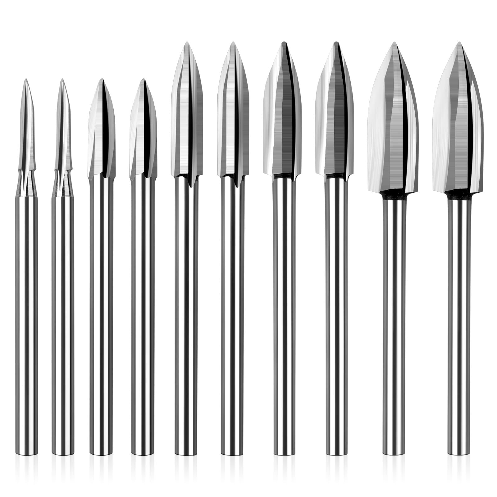 WENORA Wood Carving Tools for Rotary Tool, 10Pcs Engraving Drill Accessories Bit Wood Crafts Grinding Woodworking Tool with 1/8” Shank-DIY Wood Carving Tools Accessories