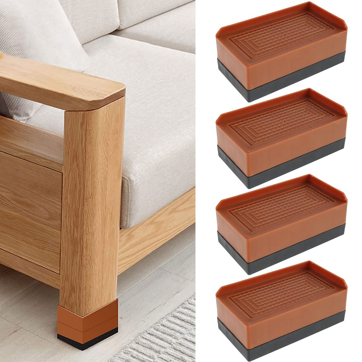4 Pack Bed Risers, 5cm Heavy Duty Adjustable Furniture Risers Supports Up to 1000 lbs Stackable Desk Lifts Leg Extenders with Anti Slip Pad for Table Couch Sofa Chair Bed Frame